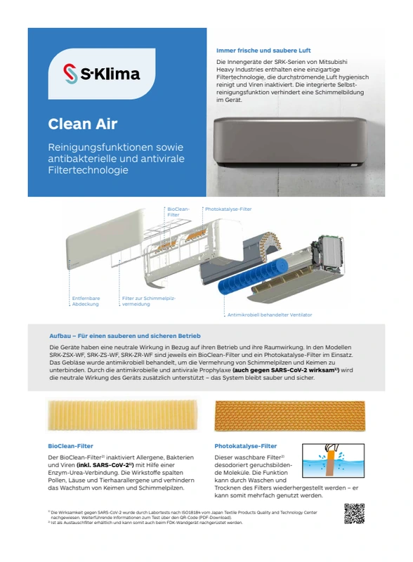 Flyer Clean Air - Reinigungsfunktionen sowie antibakterielle und antivirale Filtertechnologie