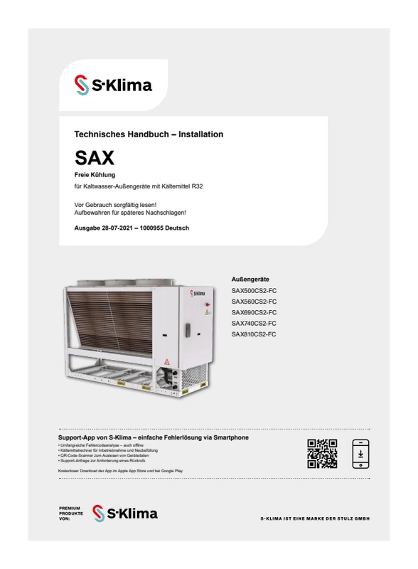 Technisches Handbuch Installation SAX Freie Kühlung, R32