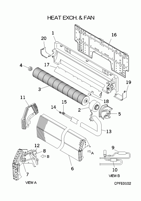 B: Wärmeübertrager und Ventilator