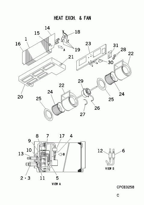 B: Wärmeübertrager und Ventilator