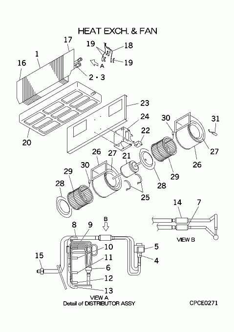 B: Wärmeübertrager und Ventilator