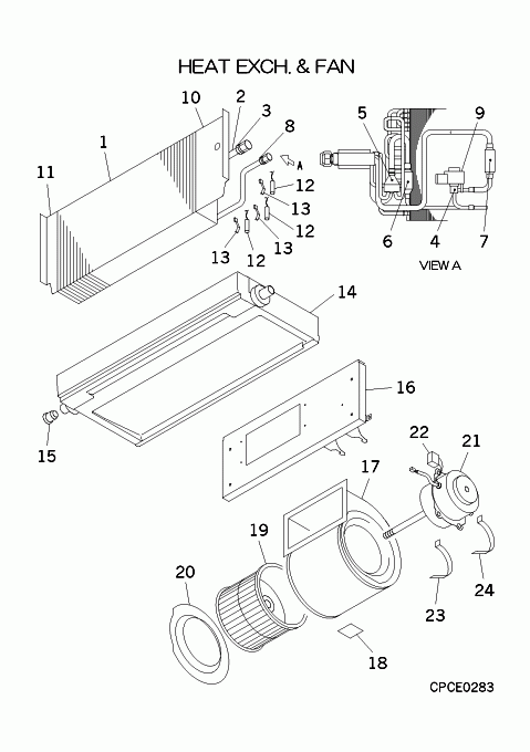 B: Wärmeübertrager und Ventilator