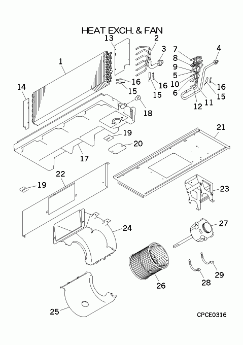 B: Wärmeübertrager und Ventilator