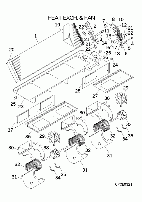 B: Wärmeübertrager und Ventilator