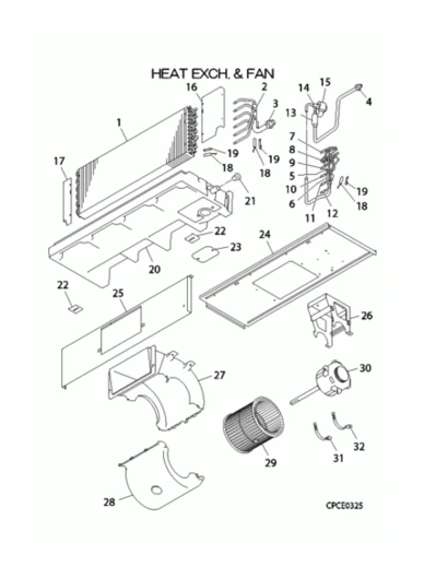 B: Wärmeübertrager und Ventilator