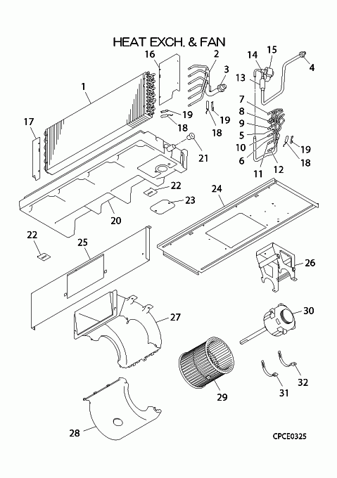 B: Wärmeübertrager und Ventilator