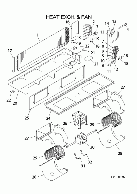 B: Wärmeübertrager und Ventilator