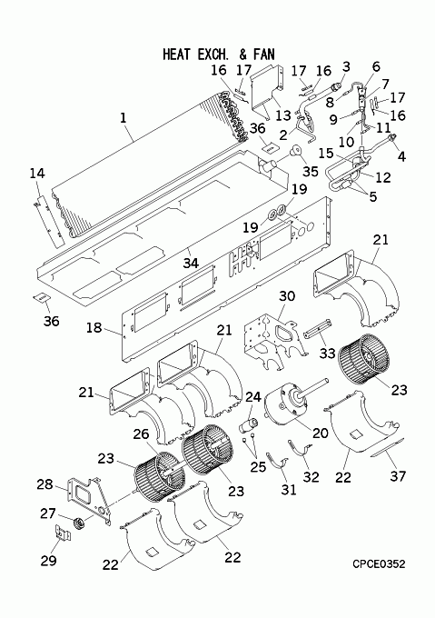 B: Wärmeübertrager und Ventilator