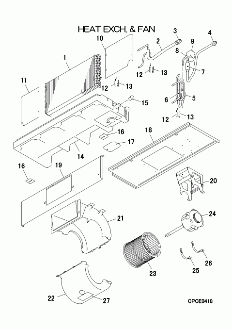 B: Wärmeübertrager und Ventilator