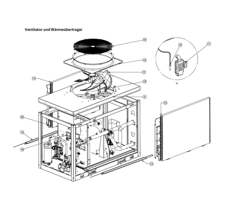 B: Ventilator und Wärmeübertrager