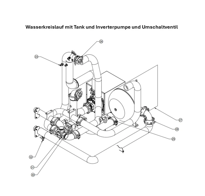 E: Wasserkreislauf mit Tank und Inverterpumpe und Umschaltventil